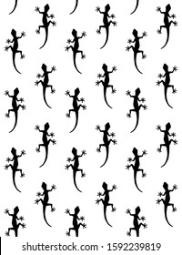 Vector seamless pattern of black gecko lizard silhouette isolated on white background 