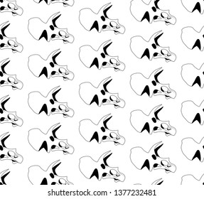 vector seamless pattern of black graphical triceratops skull on white background