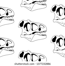 vector seamless pattern of black graphical tyrannosaur skull on white background