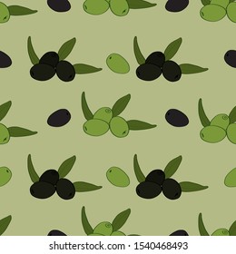Vector seamless pattern of black and green olives 
