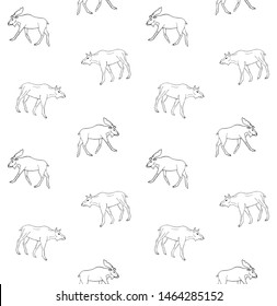 Vector seamless pattern of black hand drawn sketch moose isolated on white background