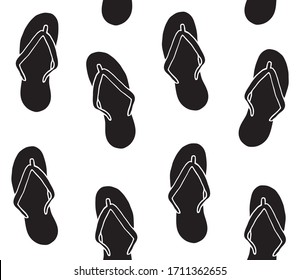Vector seamless pattern of black hand drawn doodle sketch beach slippers isolated on white background