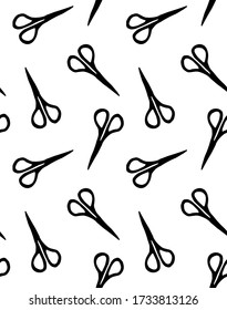 Vector seamless pattern of black hand drawn doodle sketch scissors silhouette isolated on white background