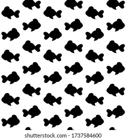 Vector seamless pattern of black hand drawn doodle fish silhouette isolated on white background