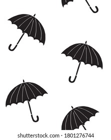 Vector seamless pattern of black hand drawn doodle sketch umbrella isolated on white background