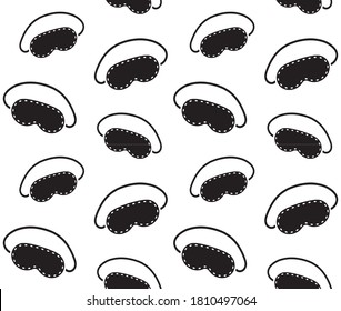 Vector seamless pattern of black hand drawn doodle sketch sleeping mask isolated on white background