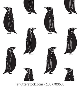 Vector seamless pattern of black hand drawn doodle sketch penguin isolated on white background