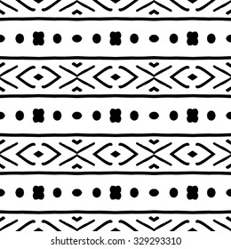 Vector seamless pattern with black hand drawn ornaments on white background. Seamless pattern can be used for textile, wallpaper, wrapping paper, web