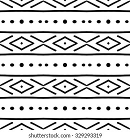 Vector seamless pattern with black hand drawn ornaments on white background. Seamless pattern can be used for textile, wallpaper, wrapping paper, web