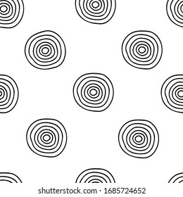 Vector seamless pattern of black hand-drawn circles isolated on a white background