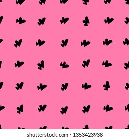 Vector seamless pattern with black hearts. Pink background.