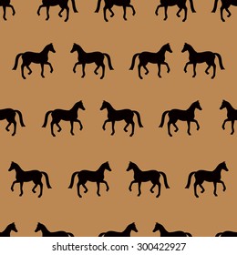 Vector seamless pattern with black horses silhouettes