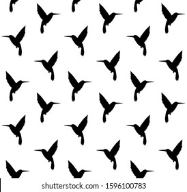 Vector seamless pattern of black hummingbird silhouette isolated on white background