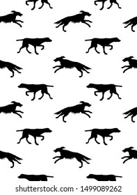 Vector seamless pattern of black hunting dog silhouette isolated on white background