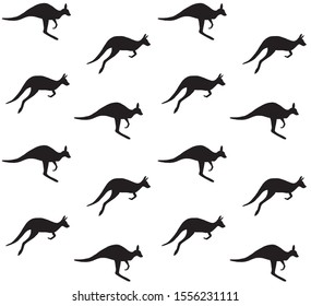 Vector seamless pattern of black kangaroo silhouette isolated on white background