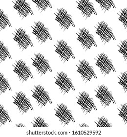 Vector seamless pattern with black lattice doodles, on a white background black hatched hand-drawn spots, for design of wrapping paper, textile, wallpaper.