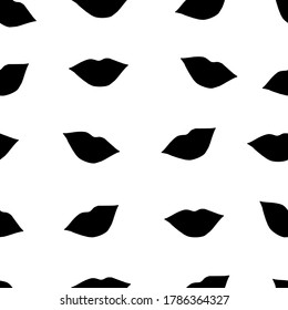 vector seamless pattern of black lips on a white background. Template for fabric and book covers. Modern fabric design.