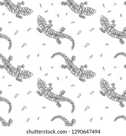 Vector seamless pattern  black lizards in zebra stripes style on a white background for bedding, textile, wallpaper, wrapping, furnishings, upholstery, cover page, banner.