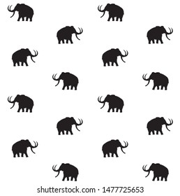 Vector seamless pattern of black mammoth silhouette isolated on white background
