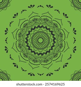 vector seamless pattern. black mandala on a lime background for any print fabric