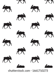 Vector seamless pattern of black moose silhouette isolated on white background