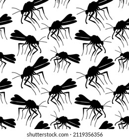 Image vectorielle motif harmonieux de moustiques noirs, papillons de nuit, moucherons à plat. Texture simple avec insectes, suceurs de sang, parasites