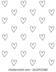 Vector seamless pattern of black outline hand drawn doodle sketch hearts isolated on white background