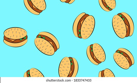 Vector seamless pattern of black outline burgers. Background for banner, packaging, menu.