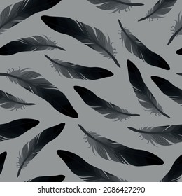 Vector seamless pattern with black raven feathers