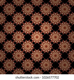 Vector seamless pattern. Black, red and beige wallpaper. Indian floral backdrop. Paisley and Mandalas.