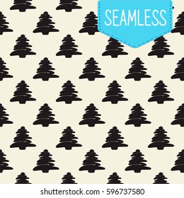 Vector seamless pattern of black silhouette Christmas trees