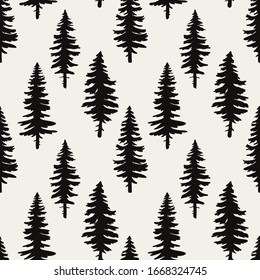 vector seamless pattern with black silhouettes of christmas trees,spruce forest