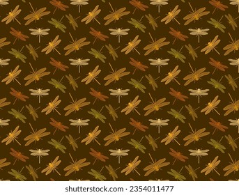 Vector seamless pattern of black sketch dragonfly silhouette isolated on color background. Can be used for wallpapers, pattern fills, textiles, web page backgrounds, surface textures.