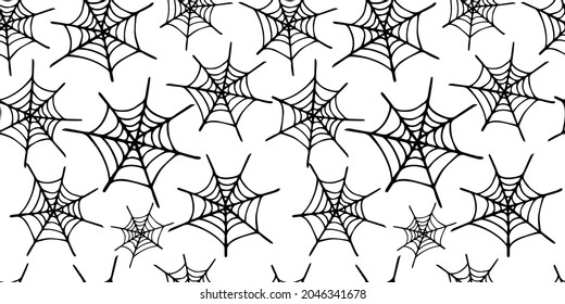 Vector seamless pattern of black spider web on white background. Halloween design for packing paper, cover, fabric, or other purposes.