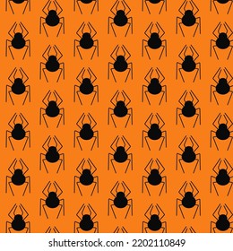 Vector seamless pattern with black spider. Halloween print with insect in flat style. Spooky holiday aesthetic background.