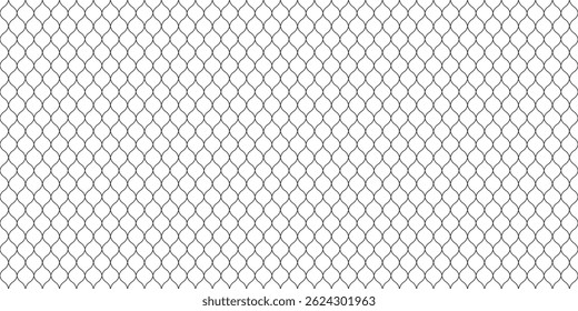 Vector seamless pattern, black thin wavy lines on white backdrop. Illustration of mesh, fishnet, lace. Subtle monochrome background, simple repeat texture. Design for prints, decoration, web, textile