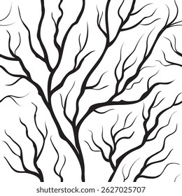 Vector seamless pattern with black tree branches isolated on the transparent background