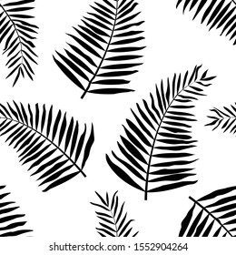 Vector seamless pattern with black tropical leaves on white background. For wallpapers, decoration, invitation, fabric, textile and print, web page background, gift and wrapping paper.