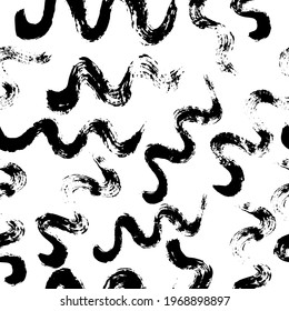 Vector seamless pattern with black wave brush stroke on white background for print, wallpaper, wrapping paper, notebooks, textile, illustration, pillow