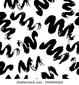 Vector seamless pattern with black wave brush stroke on white background for print, wallpaper, wrapping paper, notebooks, textile, illustration, pillow