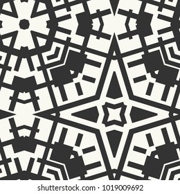 Vector seamless pattern. Black and white geometric background. Abstract monochrome ornament, repeating stylish texture. Modern graphic illustration.