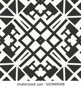 Vector seamless pattern. Black and white geometric background. Abstract monochrome ornament, repeating stylish texture. Modern graphic illustration.