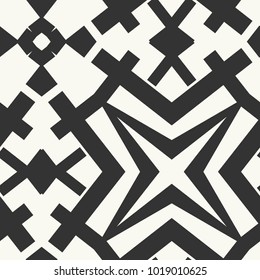 Vector seamless pattern. Black and white geometric background. Abstract monochrome ornament, repeating stylish texture. Modern graphic illustration.