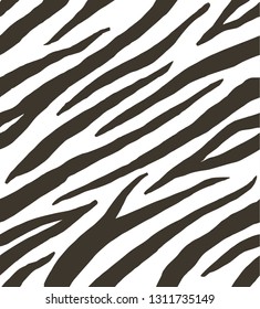 Vector seamless pattern of black and white zebra stripes print fur