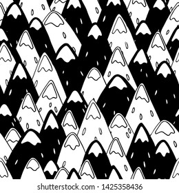 Vector seamless pattern with black and white mountains.