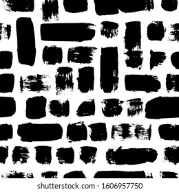 Vector seamless pattern. Black and white painted watercolor strips. Hand drawn texture elements. 