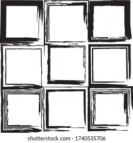 Vector seamless pattern with black and white squares. Abstract background made using of brush smears. hand drawn texture. Modern stylish texture. Repeating geometric tiles with squares