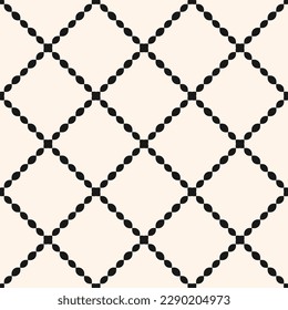 Vector seamless pattern. Black and white ornament texture with simple geometric shapes. Monochrome illustration of diagonal mesh, lattice, grid. Minimal abstract background. Repeat decorative design