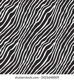 Vector seamless pattern from black and white wavy stripes, zebra skin pattern 