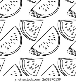 vector seamless pattern of black and white watermelon slices on white background.